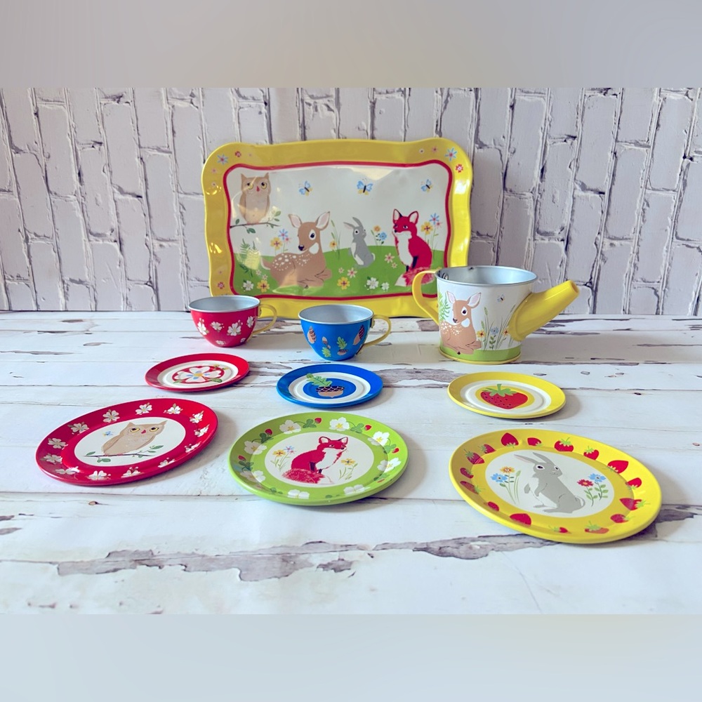 Schylling Forest Friends Tin Tea Set- Forest Animals- Incomplete